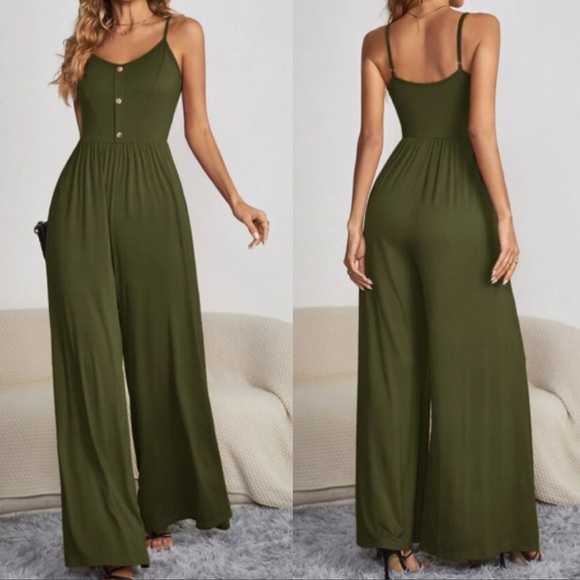 Boho black button detail spaghetti straps jumpsuit - Picture 4 of 13